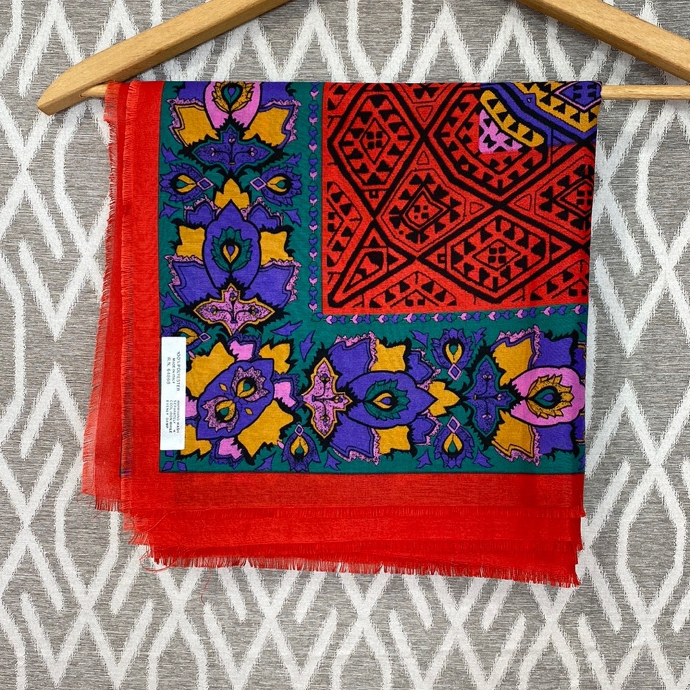 Square Scarf Made in Italy 100% Polyester Red Blue Purple Pink - Picture 2 of 4